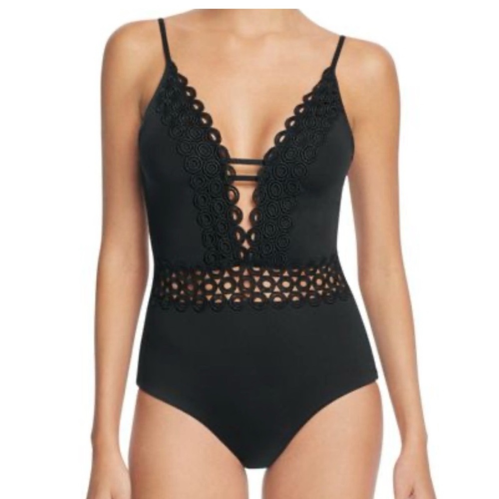Becca by Rebecca Virtue Black Siren Plunge One Piece Black Sexy Swimsuit